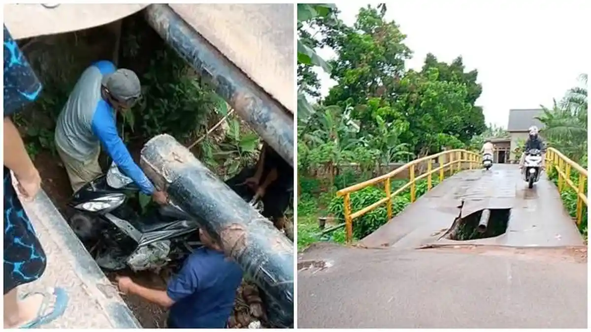 Motor Terjun Bebas di Jembatan Jebol Desa Ketapang Ogan Ilir, Warga Resah Sudah 3 Kendaraan Celaka