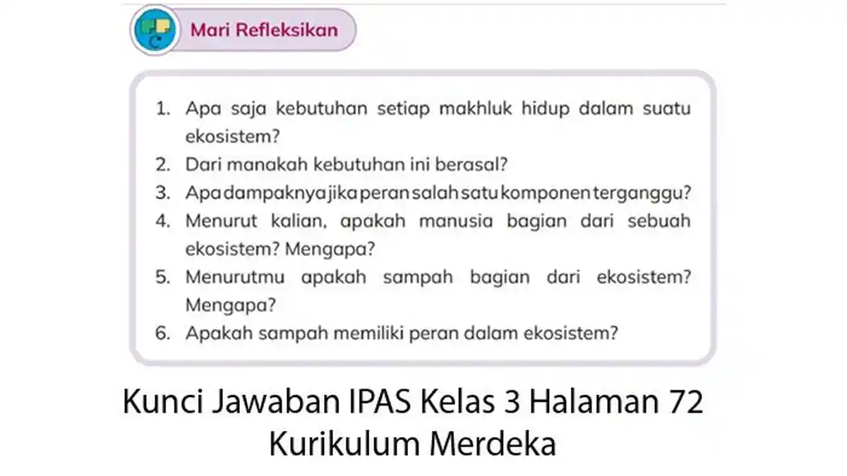 Kunci Jawaban IPAS Kelas 3 Halaman 72 Mari Refleksikan, Kurikulum Merdeka