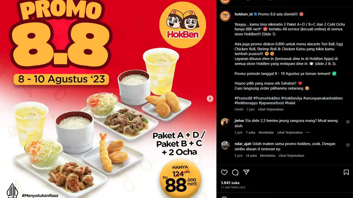 Daftar Promo Hari Ini : HokBen Rp 22 Ribuan, Ichiban Sushi Rp 8.800 Perpiring