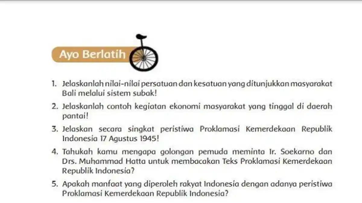 Soal Ujian Sekolah dan Kunci Jawaban Tema 5 Kelas 5 SD Halaman 74 Kurikulum 2013: Nilai Persatuan