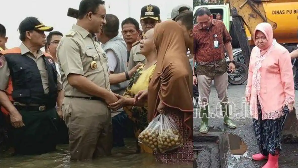 Perbandingan Reaksi Anies Baswedan dan Tri Rismaharini Atasi Banjir di Wilayahnya, Lihat Bedanya?
