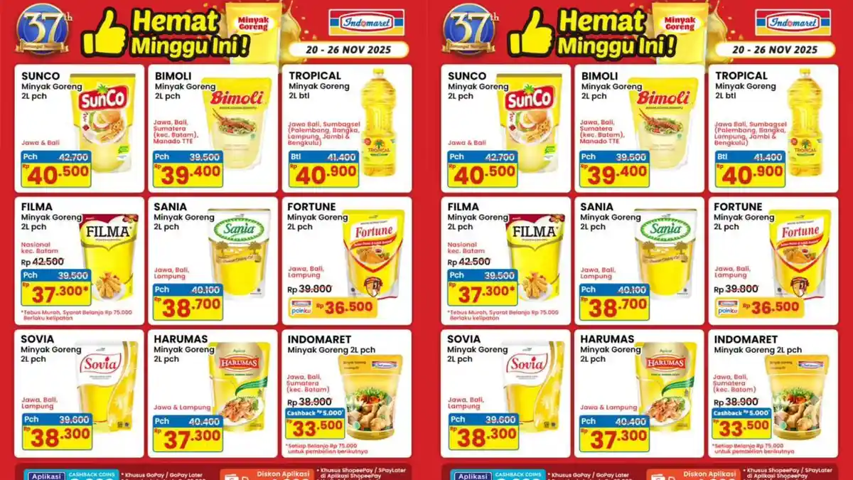 MURAH Meriah! Promo Indomaret Edisi Minyak Goreng 24-26 November, Filma Rp37.300, Sovia Rp38.300