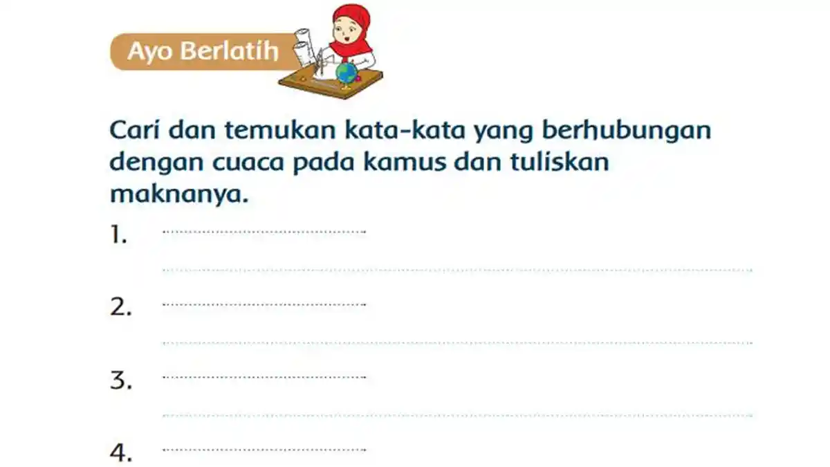 Kunci Jawaban Tema 5 Kelas 3 Halaman 169 170: 5 Kata yang Berhubungan dengan Cuaca pada Kamus