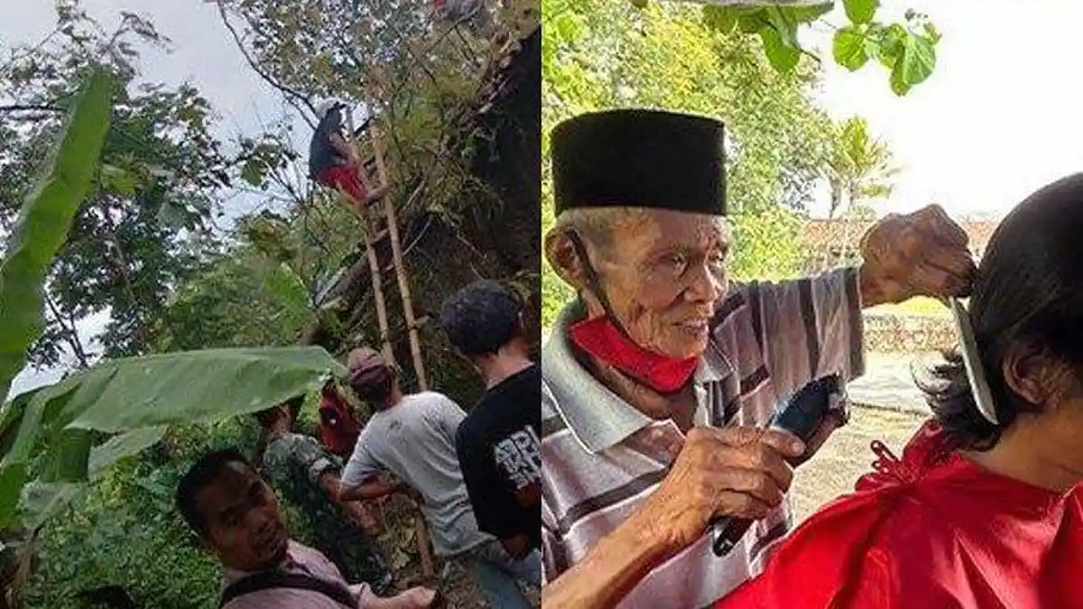 NASIB Mbah Sutris, 74 Tahun Jadi Tukang Cukur, Tarif Cuma Rp5000, Pasrah Rumah Hancur Ditimpa Pohon