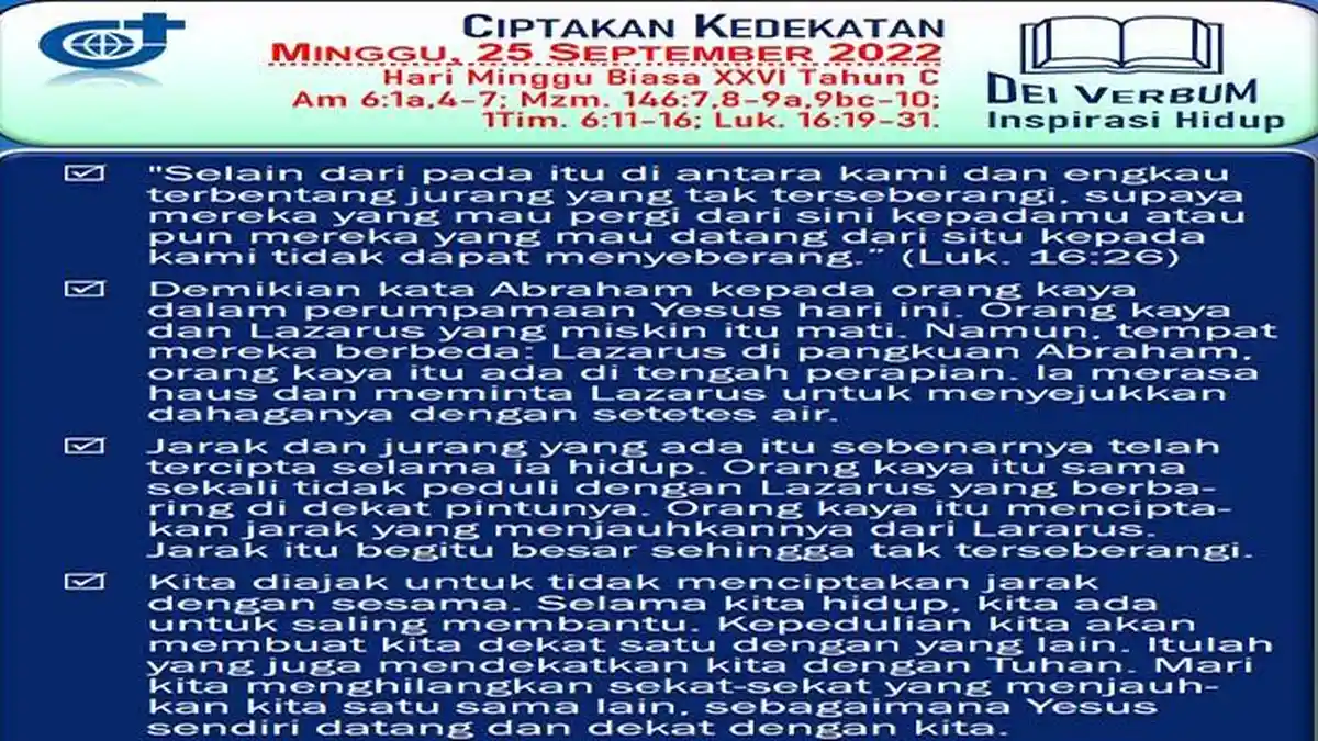 Bacaan Injil Katolik Hari Ini Minggu 25 September 2022, Lengkap dengan Mazmur Tanggapan