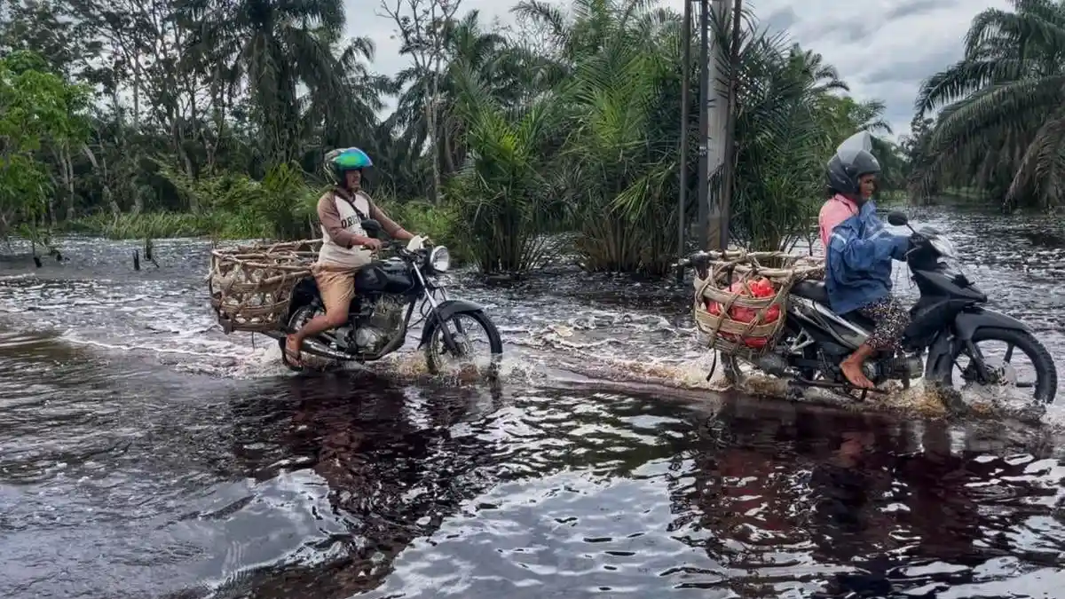 Banjir Jalintim Pelalawan 25 Cm, Arus Lalin Kembali Buka Tutup Akibat Banyak Kendaraan Terguling 