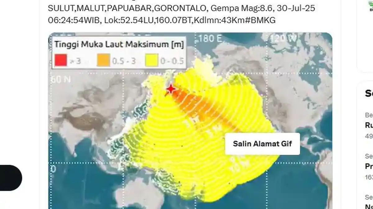 Peringatan Dini BMKG Tsunami Gorontalo, Sulut, Papua, Pasca Gempa Bumi Magnitudo 8.6