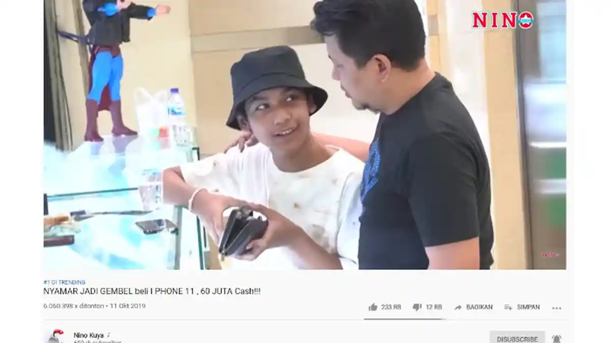 Prank Nyamar Jadi Gembel Beli iPhone 11 Pro Max, Nino Kuya Trending YouTube, sampai Diusir-usir