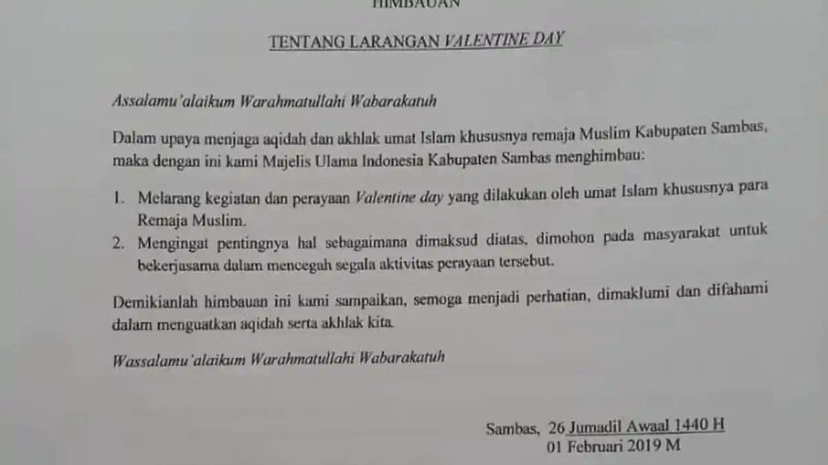MUI Sambas Imbau Masyarakat tidak Rayakan Valentine Day