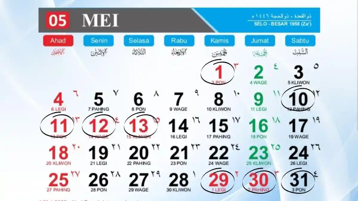 Rincian Hari Libur Nasional dan Hari Penting di Kalender Mei 2025