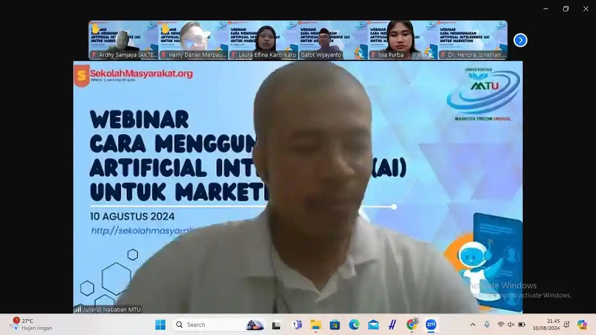 Universitas MTU Bersama Sekolah Masyarakat Mengelar Webinar Penggunaan AI Untuk Marketing