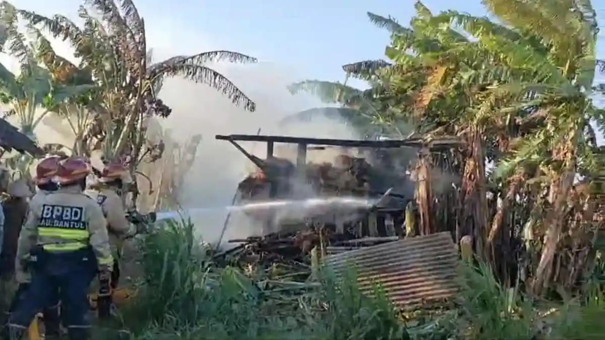 KEBAKARAN Satu Unit Kandang Sapi Milik Warga Srandakan, Diduga Kelalaian Saat Bakar Tumpukan Sampah