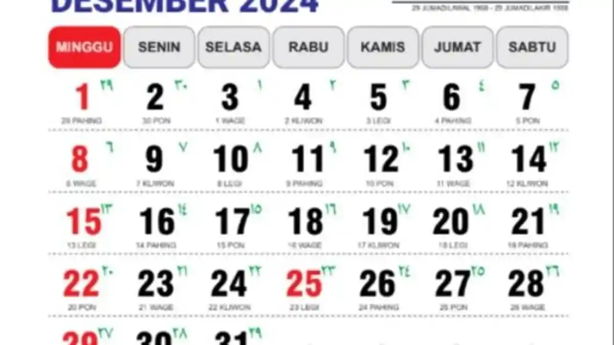 Jadwal Libur Sekolah Lengkap Tanggal Merah Libur Natal dan Tahun Baru Kalender Desember 2024