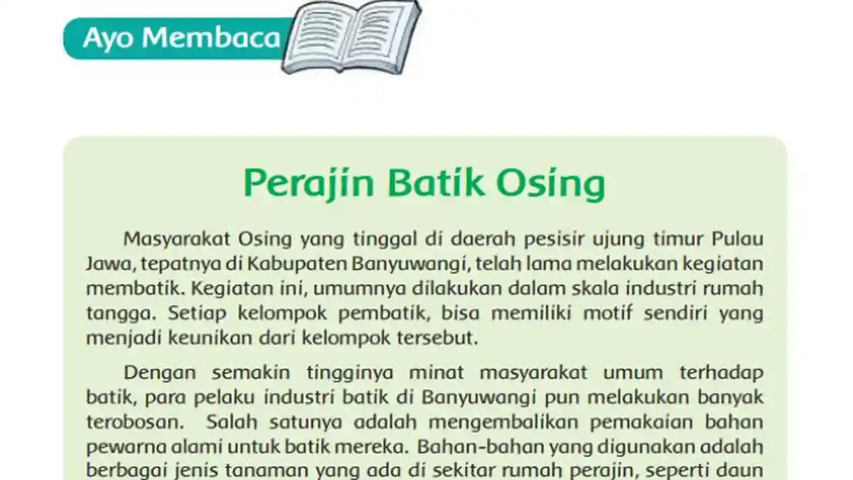 Kunci Jawaban Tema 6 Kelas 5 SD Halaman 161 162 Kurikulum 2013: Perajin Batik Osing