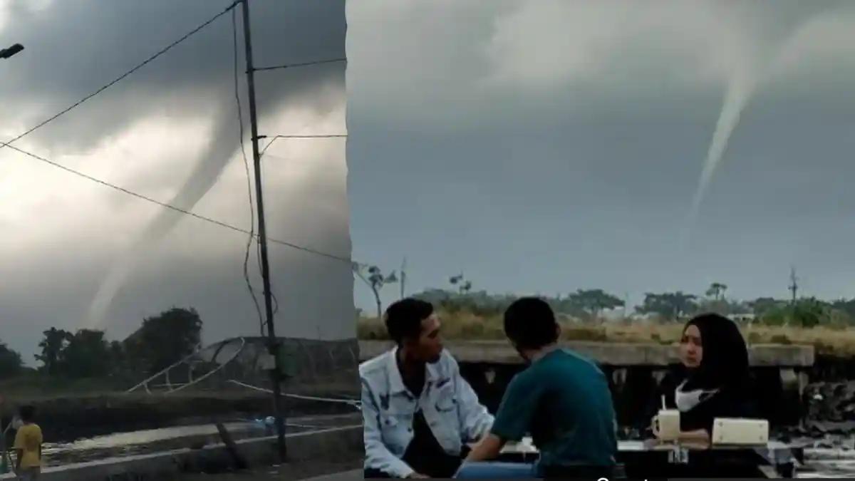 Muncul Fenomena Waterspout/Puting Beliung Air di Selat Bali Pantai Boom Marina Banyuwangi