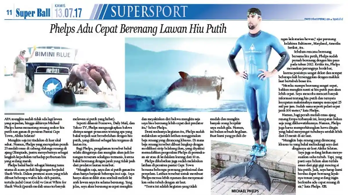 Michael Phelps Tantang Hiu Putih Adu Renang