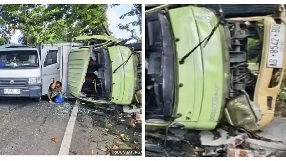 Kecelakaan Hari Ini di Semarang: Diduga Rem Blong, Truk Terguling di Tikungan Manyaran