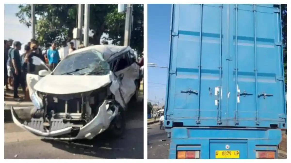Dramatis,  Avanza Perampok Ringsek Dihajar Truk Kontainer, Nekat Lawan Arus Dikejar Polisi