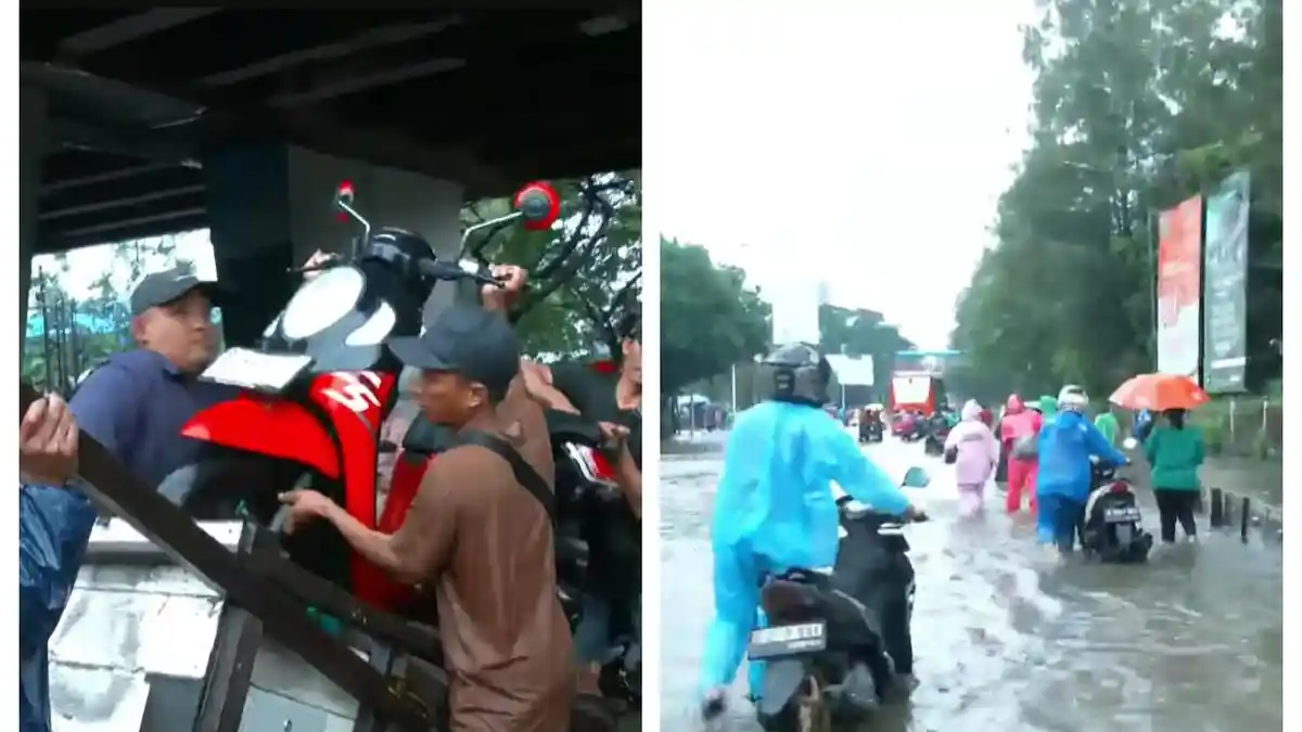 Banjir Lumpuhkan Jalan Pluit Raya Jakut, Warga dan Motor Diangkut ...