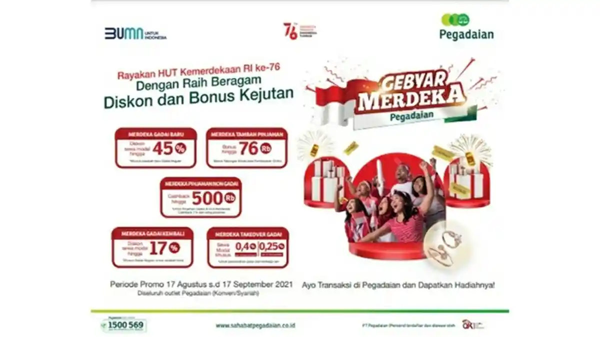 Semarakkan HUT ke-76 RI, Pegadaian Berikan Promo Cashback hingga 45 Persen