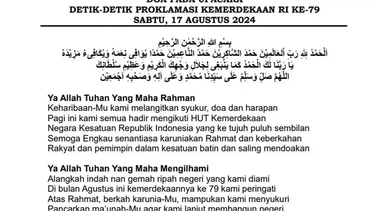 Link PDF Doa Upacara Detik-detik Proklamasi Kemerdekaan RI 17 Agustus 2024 dari Kemenag