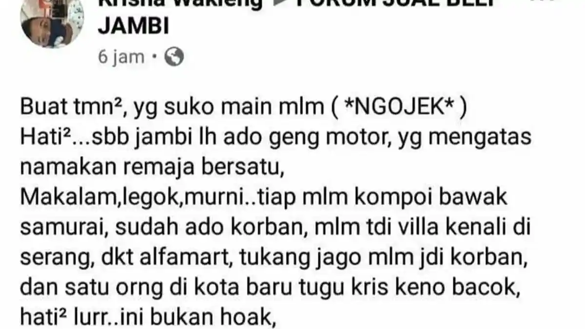 Postingan Viral di Jambi, Aktivitas Geng Motor Resahkan Warga