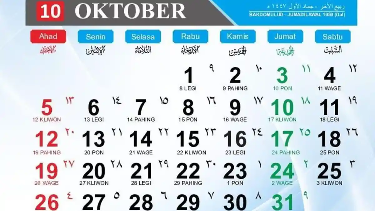 Kalender 2025: Oktober Nihil Long Weekend? Ini Daftar Tanggal Merahnya Sepanjang Bulan
