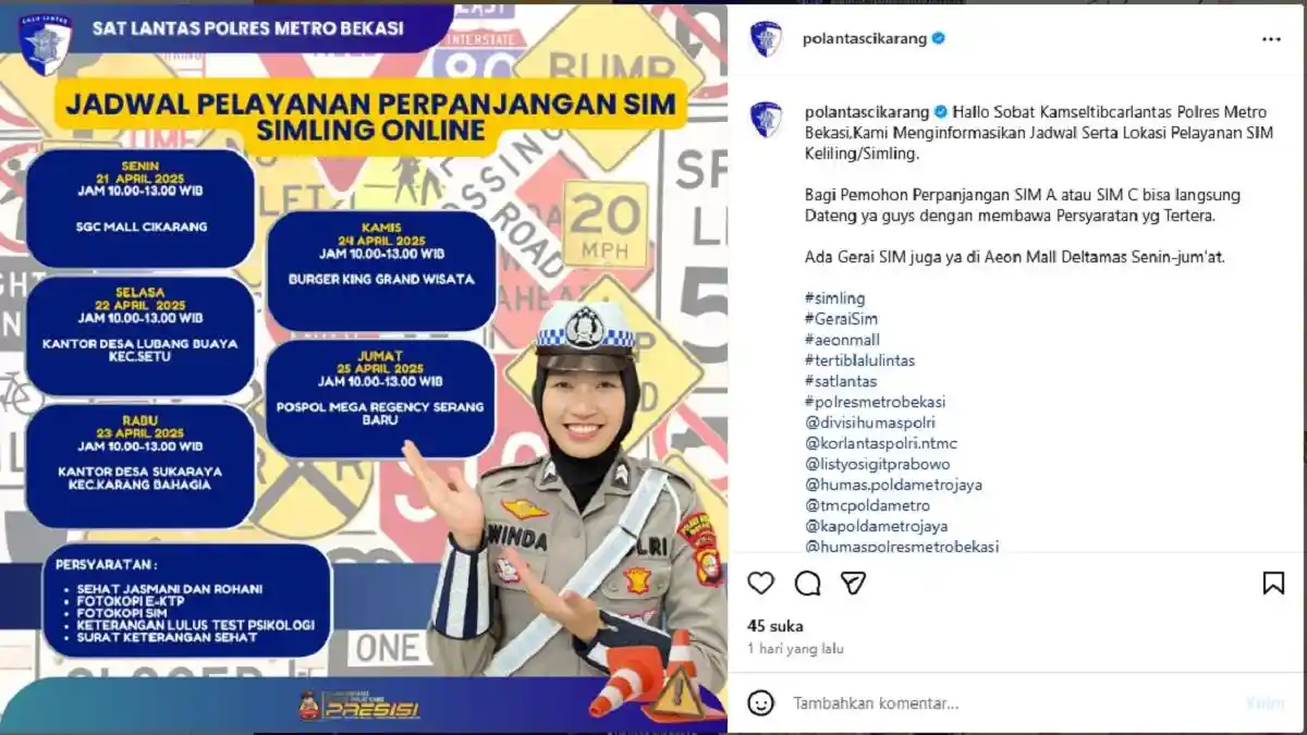 SIM Keliling Kabupaten Bekasi Senin ini 21 April 2024 di Cikarang, Simak Persyaratannya