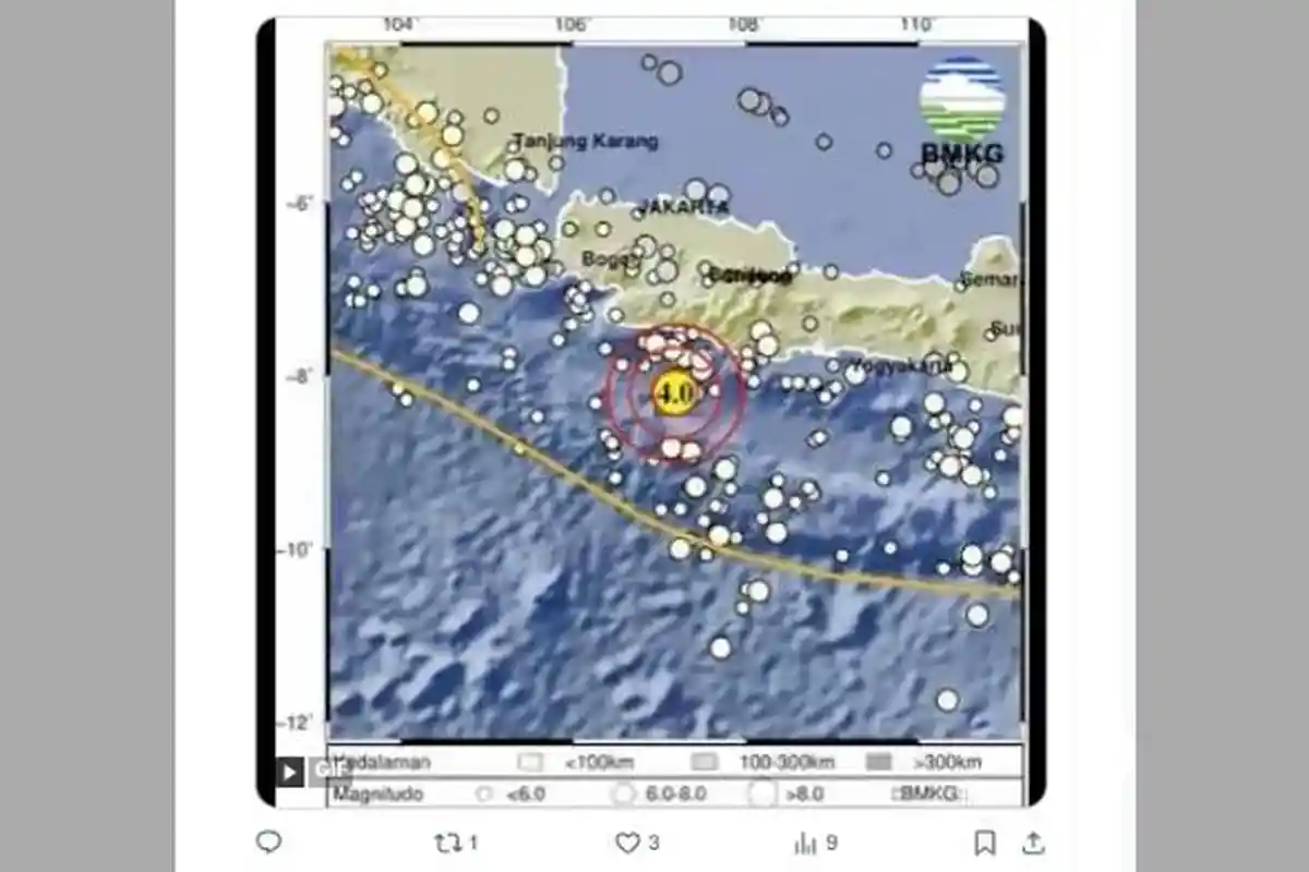 Baru Saja Gempa Magnitudo 4.0, Pusat Gempa Terkini 2 Menit Lalu di Garut, Jawa Barat, Info BMKG