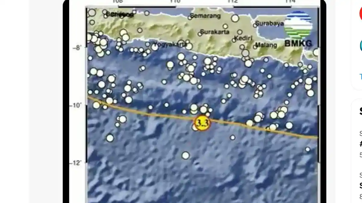 Gempa Bumi Magnitudo 3.3 Hari ini di Jatim pada 24 Nov 2025, Kedalaman 10 Km