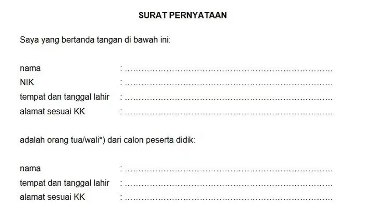 Format Surat Pernyataan Orang Tua dan Murid pada PPDB Jatim 2024 dan Link Download