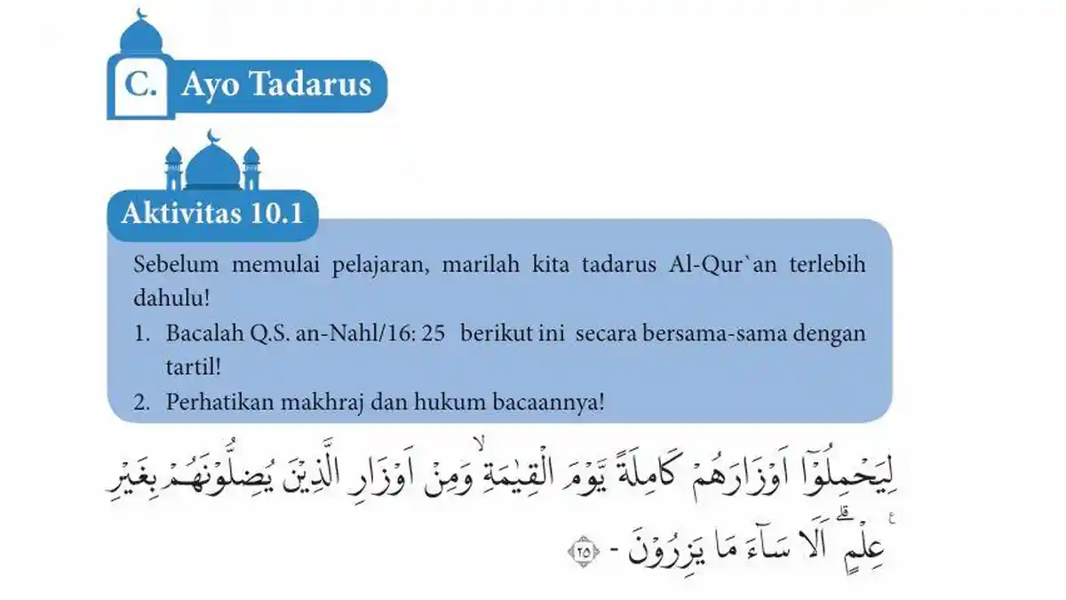 Kunci Jawaban PAI Kelas 10 Halaman 265 Kurikulum Merdeka: Hukum Bacaan di Q.S. An Nahl Ayat 25