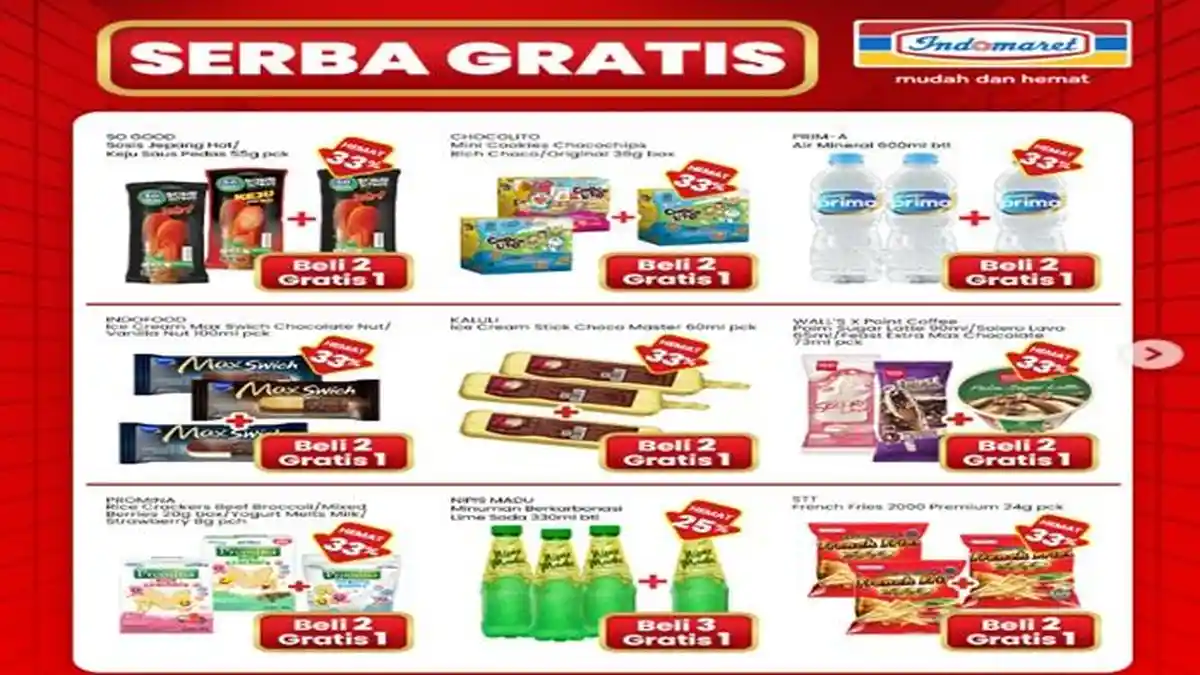 Promo Indomaret Serba Gratis Hingga 13 Mei, Belanja Banyak Gratisan Beli 2 Gratis 1