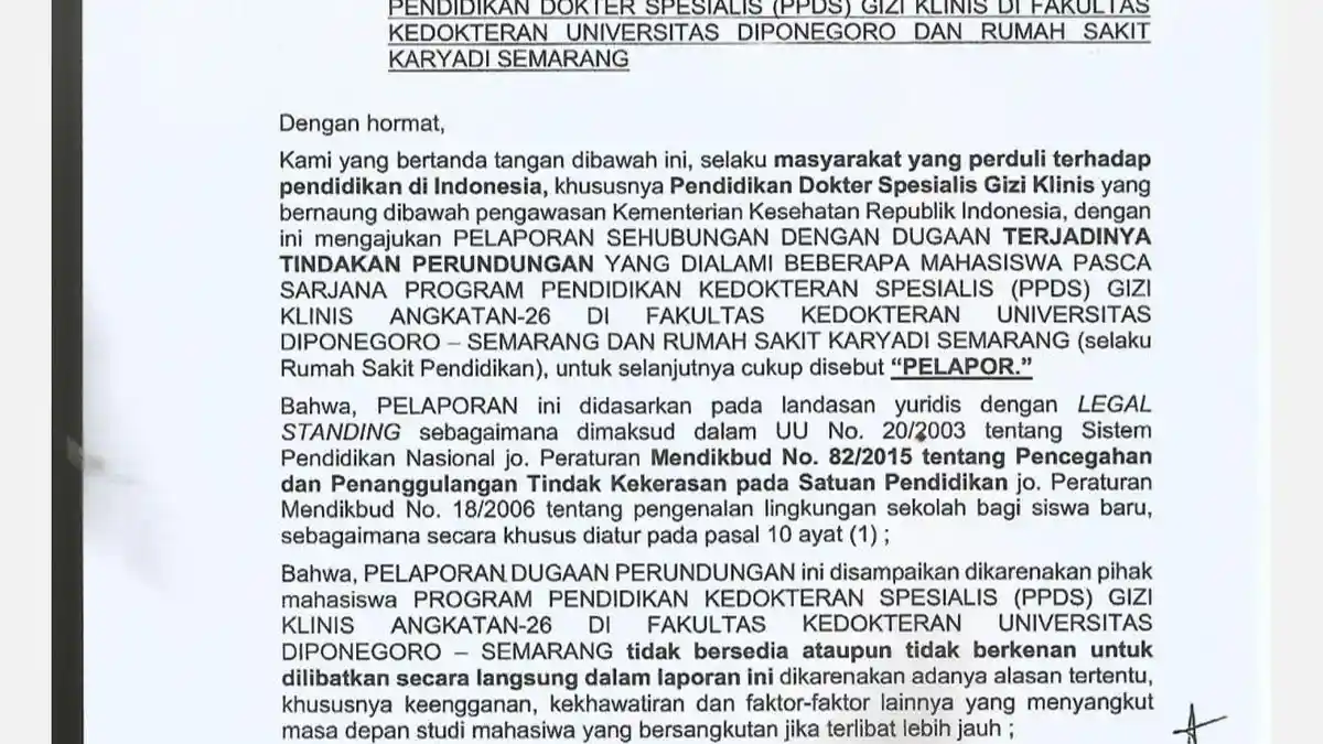 Tak Cuma Aulia, Kasus Bully di Undip dan RSUP Dr Kariadi Pernah Dialami Dokter PPDS Gizi Klinis