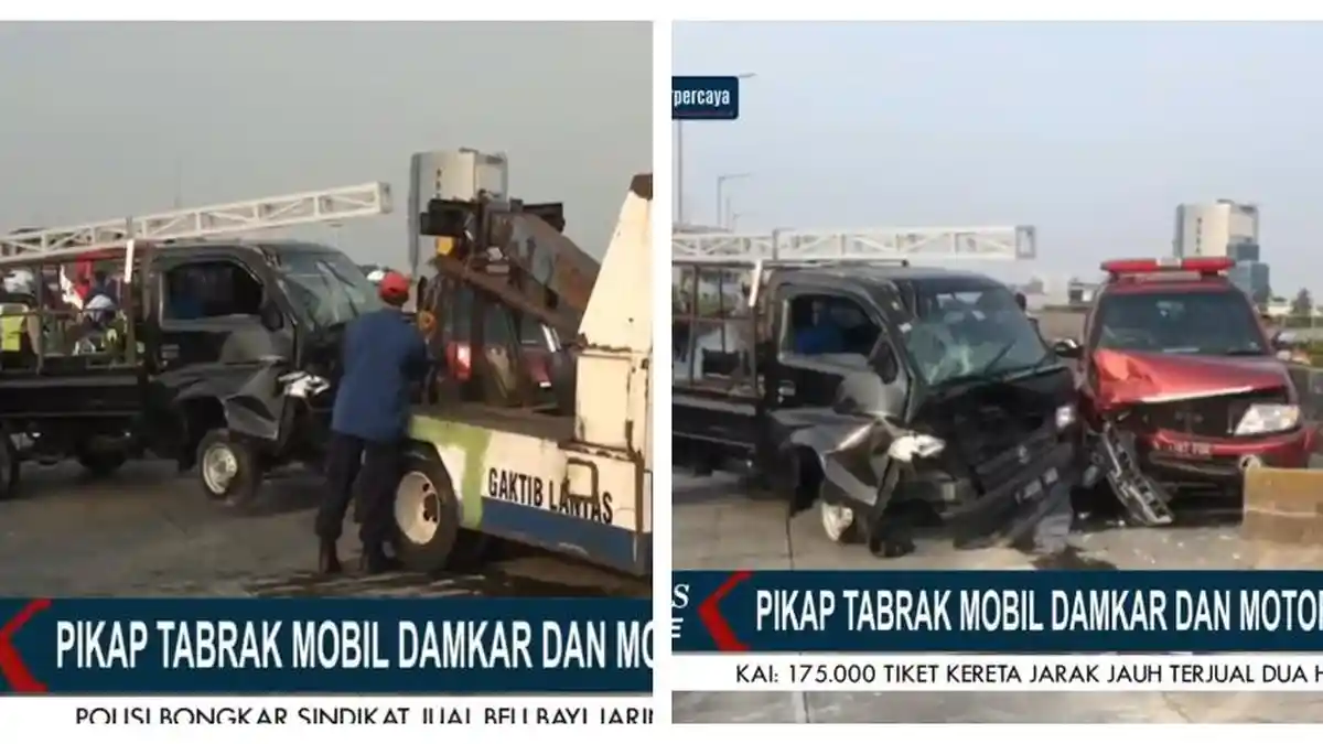 Kecelakaan Hari Ini di JLNT Pesing: Mengantuk, Sopir Pikap Tabrak Mobil Dinas Pemadam dan 2 Motor