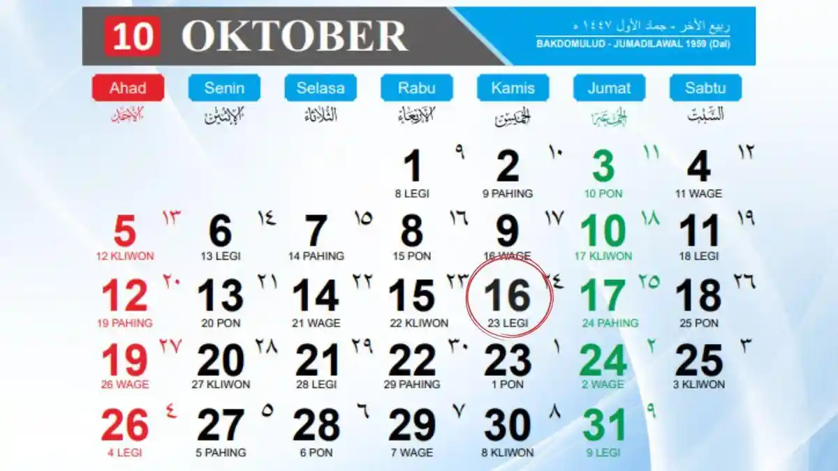 Kalender Oktober 2025: 16 Oktober 2025 Diperingati Apa? Ini Daftar Hari Penting Nasionalnya!