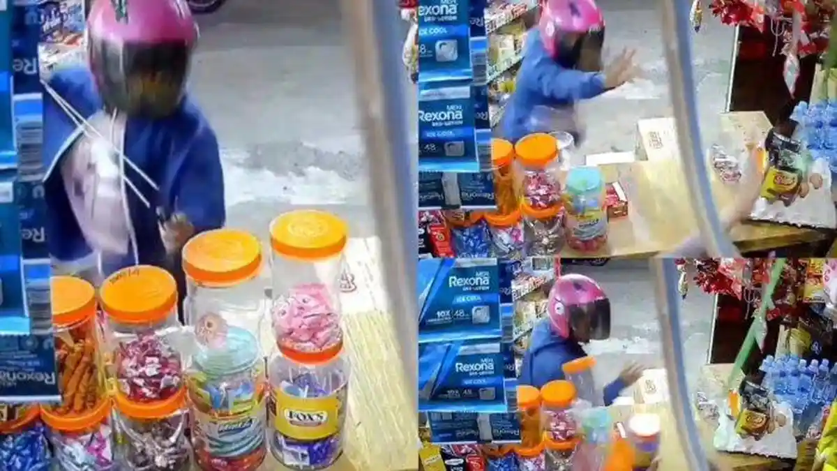 Perampok Berhelm Pink di Makassar Panik Dilempar Toples oleh Emak-emak, Pergi Tanpa Bawa Hasil