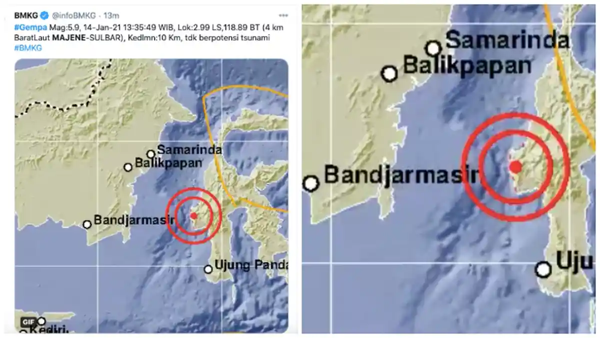 BMKG: Gempa Bumi Majene 5,SR, Warga: Terasa di Mamuju Sulawesi Barat Sulbar, Tak Potensi Tsunami