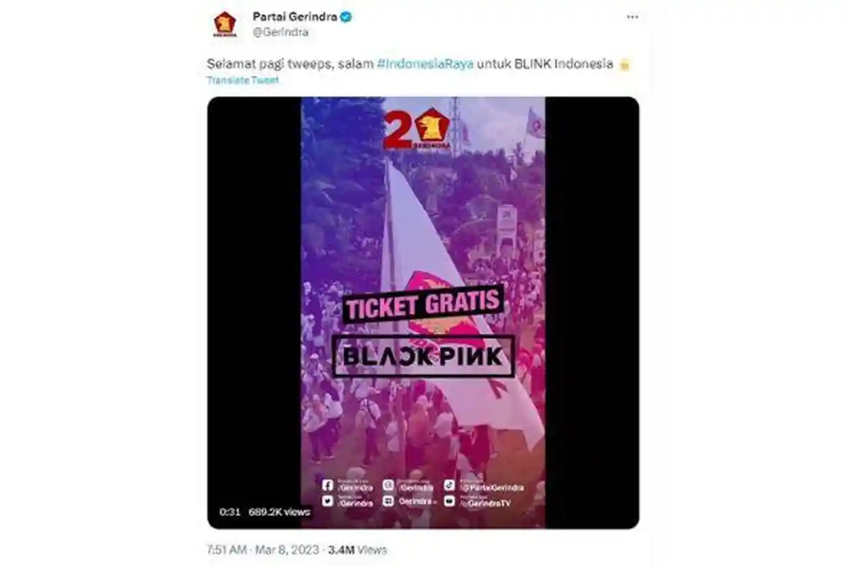 Viral Gerindra Bagi-bagi Tiket Konser BLACKPINK Gratis, BLINK Tak Terima Idolanya Jadi Alat Kampanye