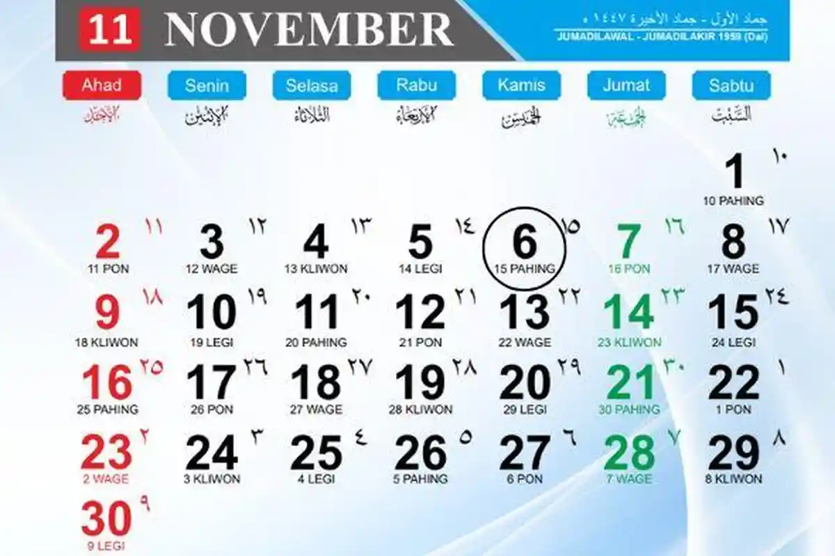 Kalender Jawa 2025: Tanggal 6 November Weton Kamis Pahing, Windu dan Kurup Apa?