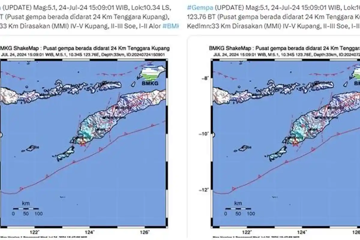 Baru Saja, Gempa 2 Menit Lalu di Kupang 5.1 Magnitudo, Gempa Terasa hingga Soe dan Alor