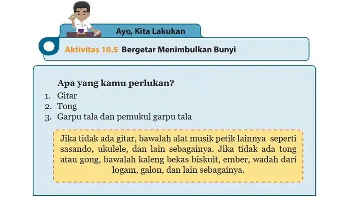 Kunci Jawaban IPA Kelas 8 Semester 2 Halaman 127 128, Aktivitas 10.5: Bergetar Menimbulkan Bunyi