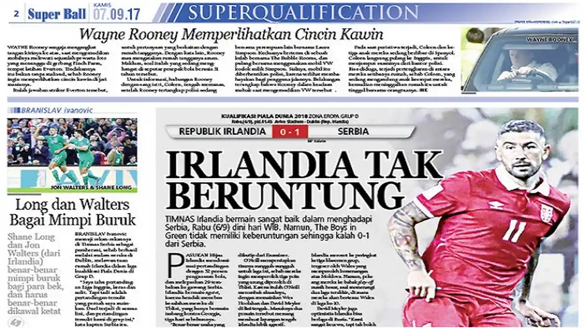 Timnas Irlandia Tidak Beruntung Hadapi Serbia