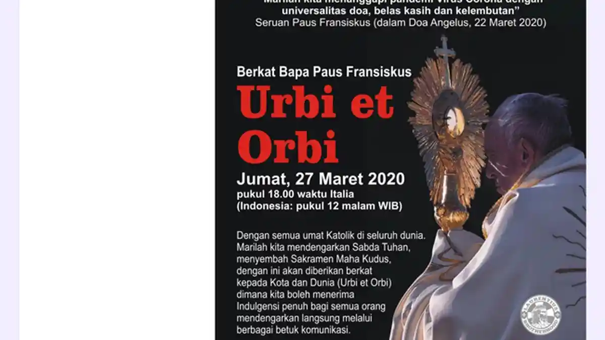 Sri Paus Fransiskus Adakan Doa Khusus, Jumat (27/3) Pukul 24.00 WIB Live Streaming di Youtube
