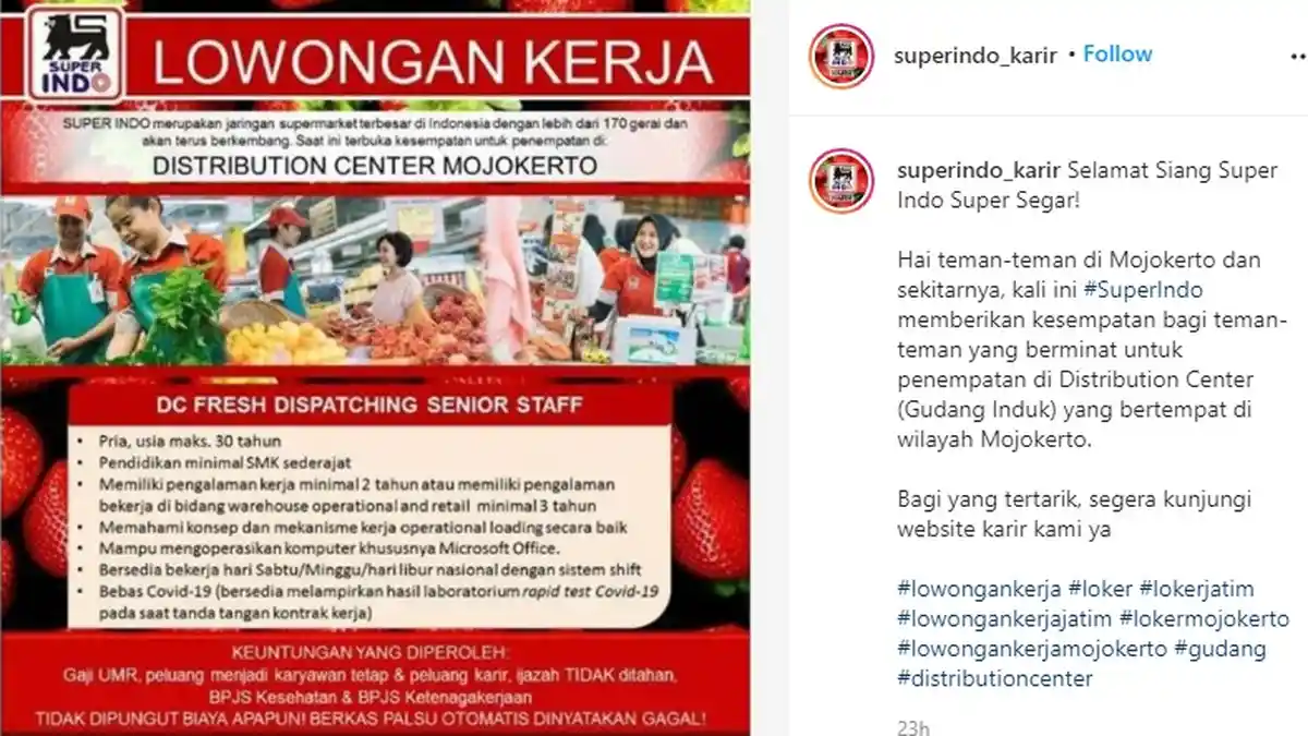 6 LOWONGAN KERJA Terbaru di Superindo September 2020 untuk Lulusan SMA/SMK hingga S1, Daftar di Sini