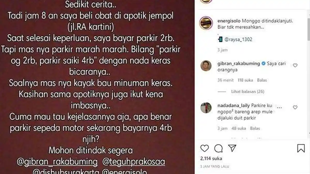 Adukan Tukang Parkir Nakal hingga Ditanggapi Gibran, Lastri Ternyata Lapor Pakai Akun Bodong
