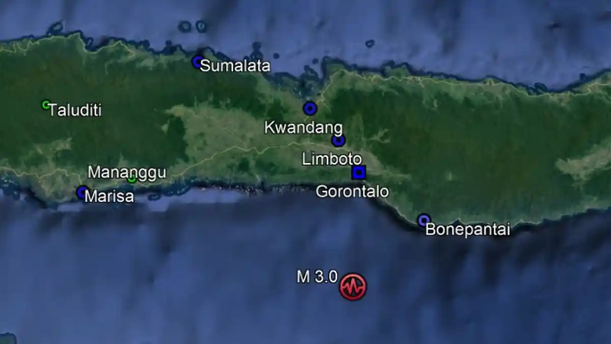 Gempa Bumi M3.0 SR Guncang Teluk Tomini Gorontalo-Sulteng pada Jumat 5 Agustus 2022