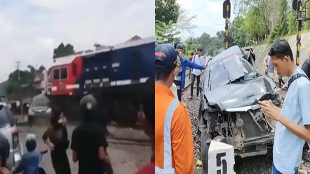 Sudah Tak Bisa Bergerak, Mobil Mantan Kades Ditabrak Kereta Api di Muara Enim