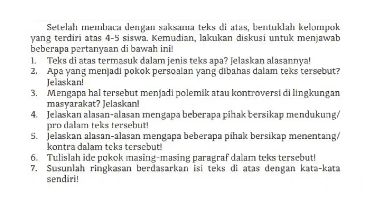 Kunci Jawaban Bahasa Indonesia Kelas 10 Halaman 175 176 Kurikulum Merdeka: Teks Diskusi