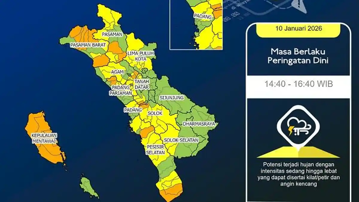 Peringatan Dini Cuaca Sumbar, Baso dan Lubuk Sikaping Waspada Cuaca Ekstrem